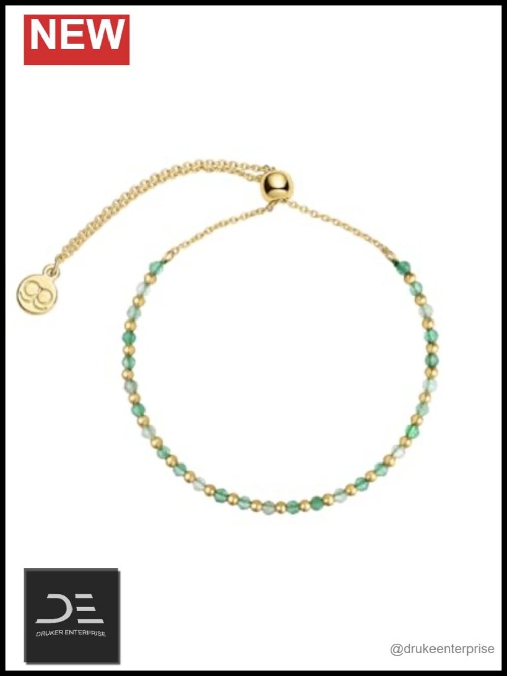 18k Gold-Plated Brass Adjustable Bracelet Genuine Gemstone